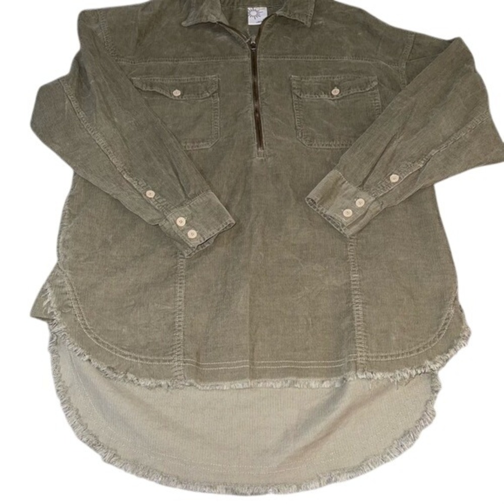 OFFLINE By Aerie Olive Green Corduroy Shacket Oversized Frayed Hem Women Small